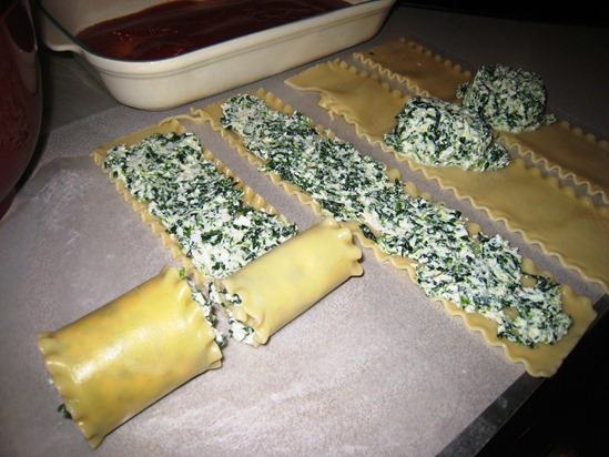 spinach lasagna rolls prep