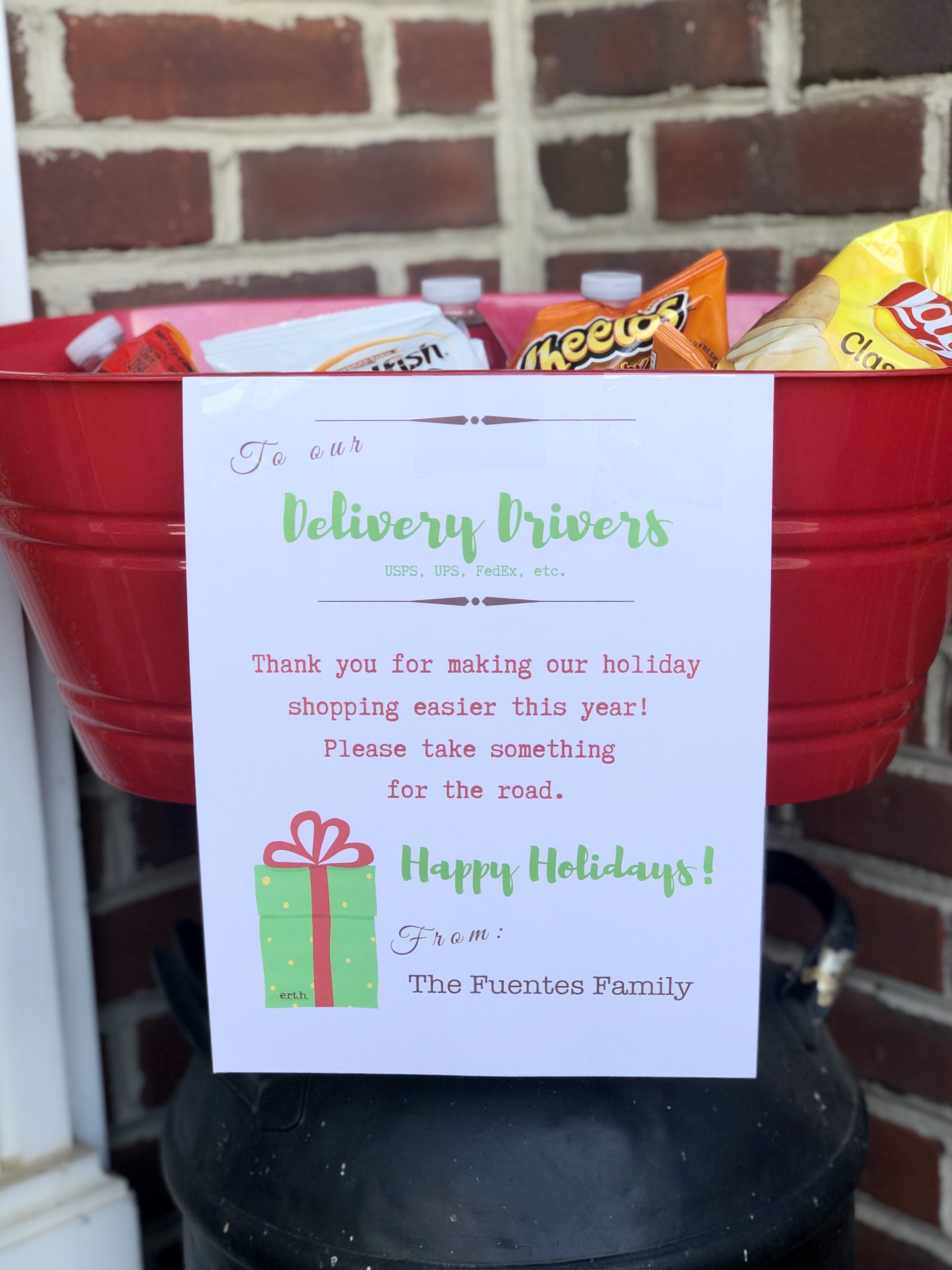 Deliver Driver Holiday Thank You Bin for Refreshments